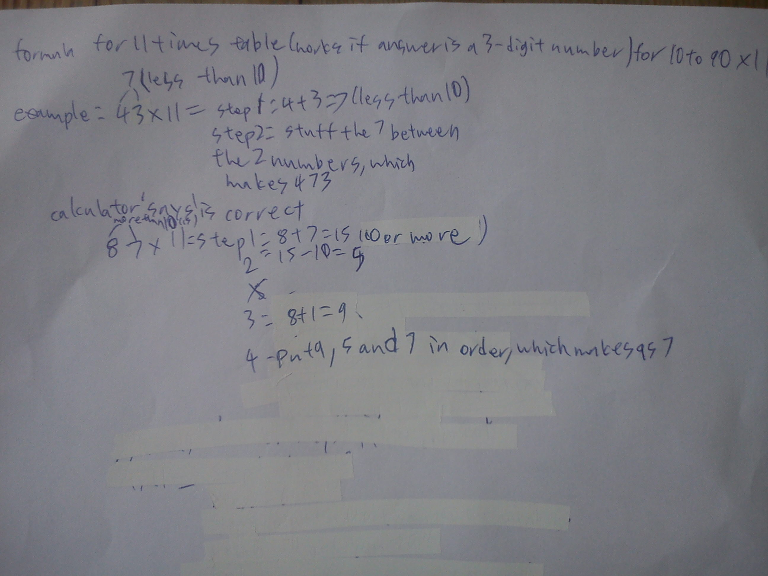 Formula for 11 times table