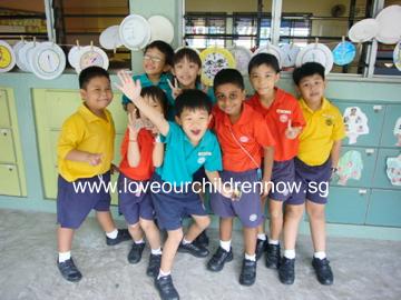 This is Elkan (he is at the back, first one from the left) outside his P1 classroom.Time flies!